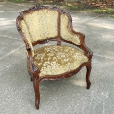 Pair 19th Century French Louis XV Walnut Armchairs ~ Bergeres