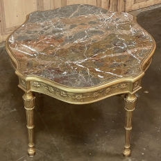Antique Italian Louis XVI Neoclassical Giltwood Marble Top Center Table