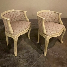 Pair Antique French Louis XV Painted Bergeres ~ Armchairs