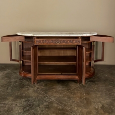 19th Century Louis XVI Style Walnut Display Buffet with Arabescato Marble Top by Edouard Kint of Gent