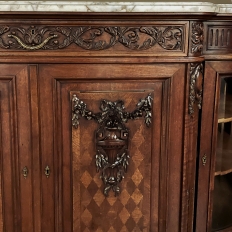 19th Century Louis XVI Style Walnut Display Buffet with Arabescato Marble Top by Edouard Kint of Gent