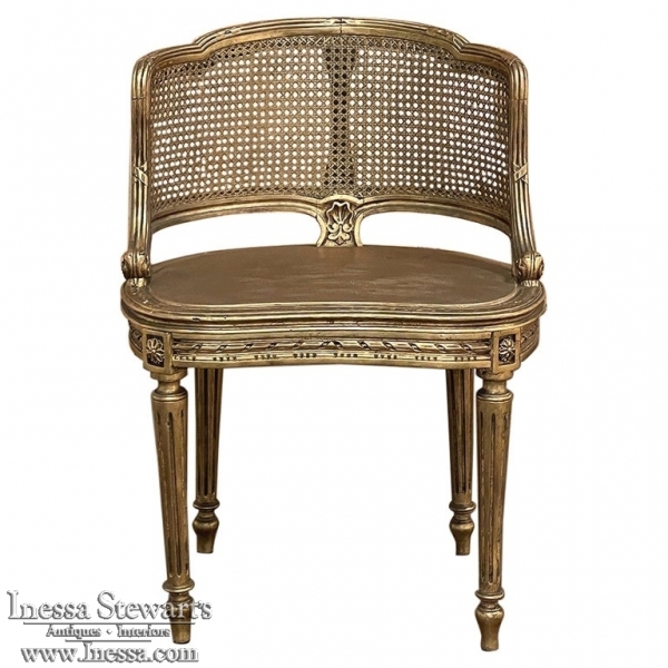 Antique Italian Louis XVI Giltwood Caned Vanity Chair