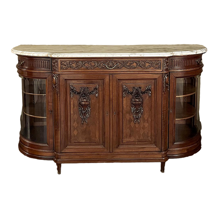 19th Century Louis XVI Marble Top Walnut Display Buffet by Kint of