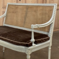 19th Century French Louis XVI Painted Canape with Cane & Cushion