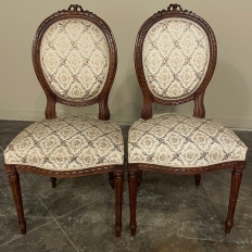 Pair 19th Century French Louis XVI Walnut Armchairs ~ Fauteuils