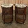 Pair 19th Century French Louis XVI Walnut Demilune Marble Top Nightstands
