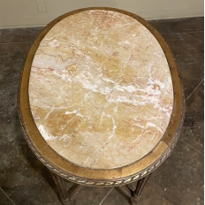 19th Century French Louis XVI Oval Marble Top Giltwood End Table