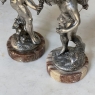 Pair Antique Nickel-Plated Spelter Cherub Statues on Marble Bases