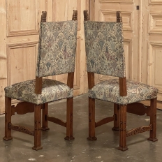Set of 10 Antique Italian Renaissance Dining Chairs with Tapestry Upholstery