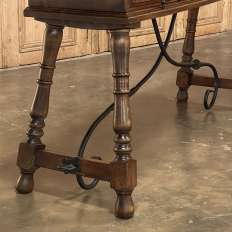 Vintage Rustic Spanish Flip Top Sofa Table with Wrought Iron