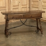 Vintage Rustic Spanish Flip Top Sofa Table with Wrought Iron