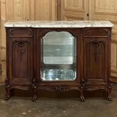 19th Century French Louis XIV Marble Top Walnut Display Buffet