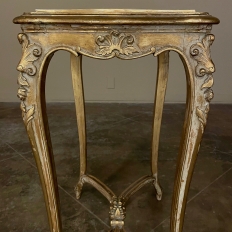 19th Century French Louis XV Marble Top Giltwood End Table