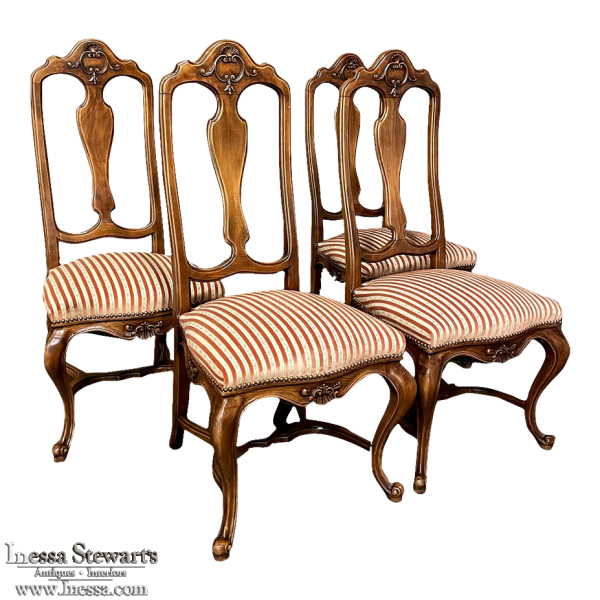 Set of 4 Vintage Country French Fruitwood Chairs