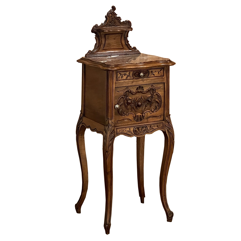 19th Century French Louis XV Fruitwood Marble Top Nightstand