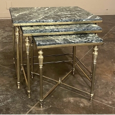 Set of 3 Mid-Century Neoclassical Brass & Marble Nesting Tables