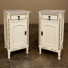 Pair French Art Deco Period Painted Marble Top Nightstands