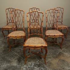 Set of 6 Vintage Faux Bamboo Cane Seat Dining Chairs