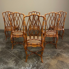 Set of 6 Vintage Faux Bamboo Cane Seat Dining Chairs