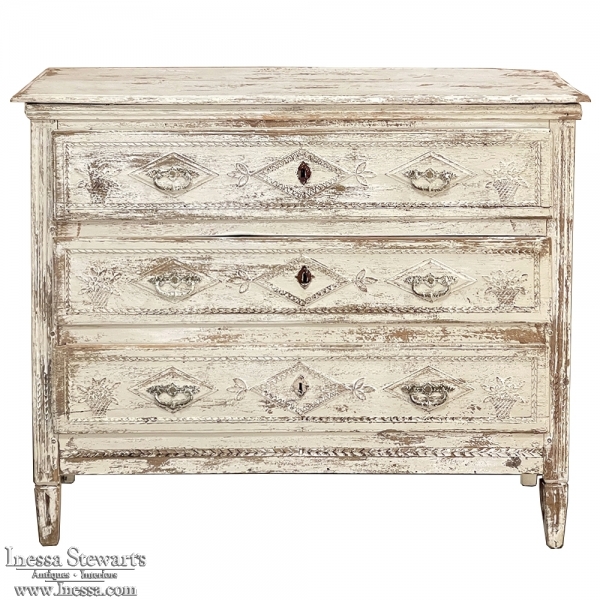 18th Century Country French Louis XVI Neoclassical Painted Commode