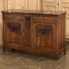 19th Century French Louis XVI Walnut Marble Top Buffet