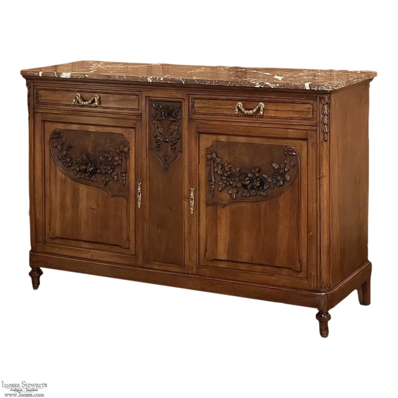 19th Century French Louis XVI Walnut Marble Top Buffet