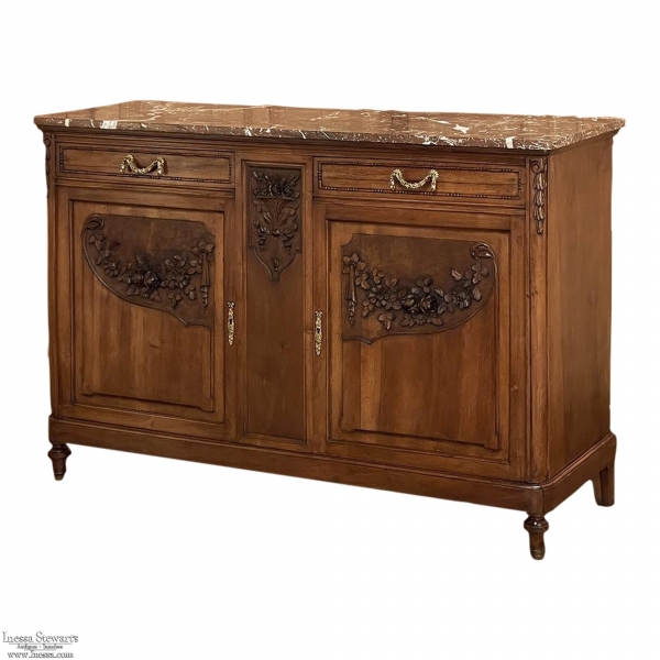 19th Century French Louis XVI Walnut Marble Top Buffet