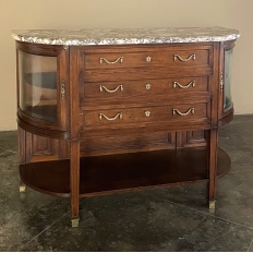 19th Century French Louis XVI Walnut Marble Top Display Buffet 