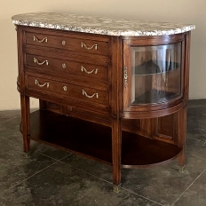 19th Century French Louis XVI Walnut Marble Top Display Buffet 