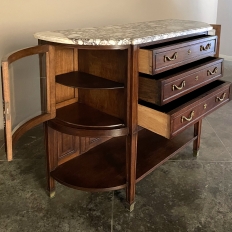 19th Century French Louis XVI Walnut Marble Top Display Buffet 
