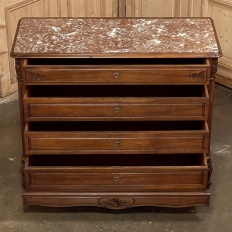 19th Century French Louis XV Walnut Marble Top Commode