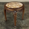 Antique French Art Nouveau Marble Top Walnut Round End Table