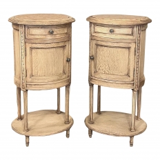Pair Antique French Louis XVI Oval Marble Top Nightstands
