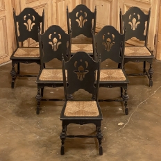 Set of Six Antique Rustic Painted Danish Dining Chairs