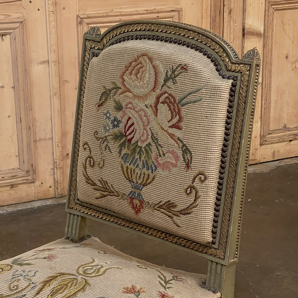 French Antique Louis XVI Style Chair Needlepoint & Petit Point Upholstery