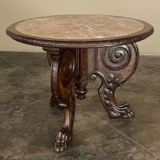 Antique French Louis XIV Round Marble Top End Table