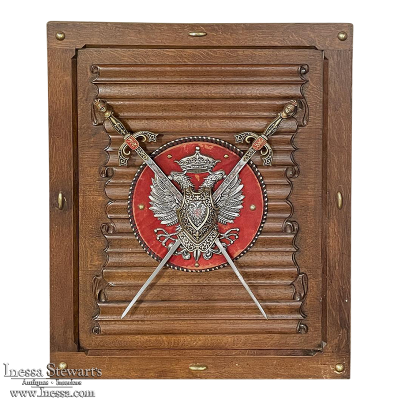 Antique Gothic Display Plaque with Swords & Double-Headed Eagle
