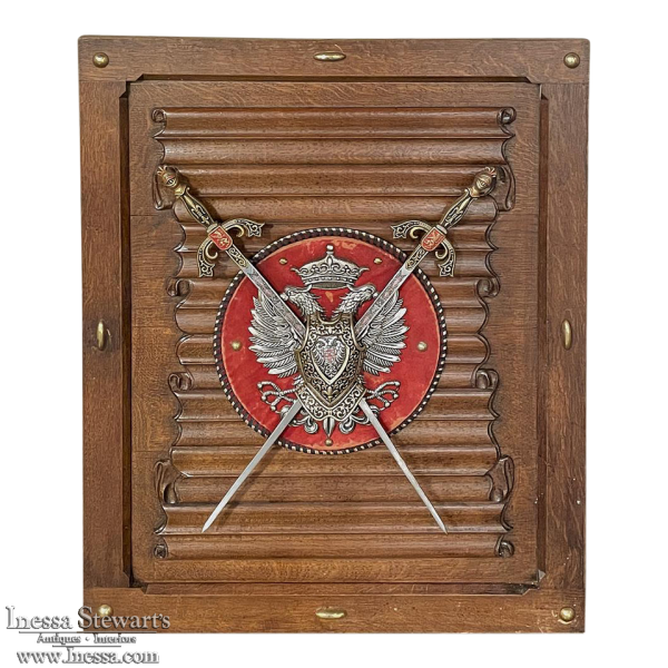 Antique Gothic Display Plaque with Swords & Double-Headed Eagle