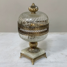 Mid-Century Brass, Glass & Onyx Lidded Urn
