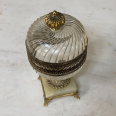 Mid-Century Brass, Glass & Onyx Lidded Urn