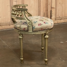 19th Century French Louis XVI Giltwood Vanity Stool with Needlepoint