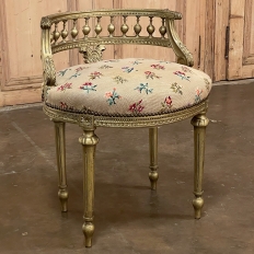 19th Century French Louis XVI Giltwood Vanity Stool with Needlepoint