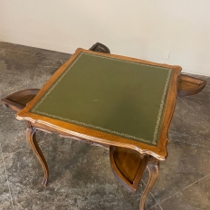 Antique Country French Walnut Leather Top Game Table