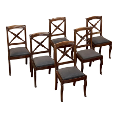 Set of Six 19th Century French Charles X Walnut Dining Chairs