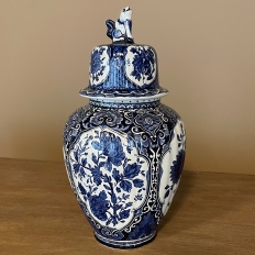 Pair Antique Delft Lidded Urns by Boch of Belgium
