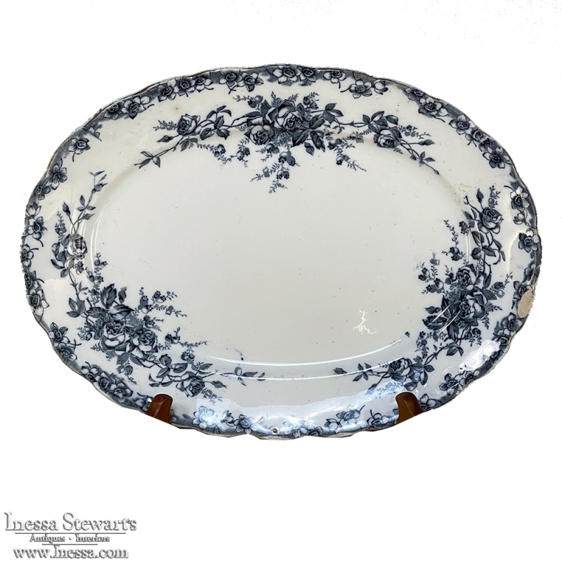 Antique English Blue & White Transferware Platter by S. Hancock & Sons