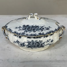 Antique English Blue & White Transferware Lidded Tureen by S. Hancock & Sons
