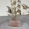 Vintage Italian Sterling Silver Sailing Ship in Glass Dome on Quartz Base