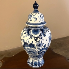 Antique Delft Hand-Painted Blue & White Lidded Urn