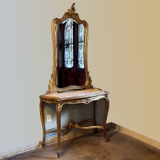 Console - Mirror, 19th Century Italian Rococo Giltwood with Marble Topand Mirror